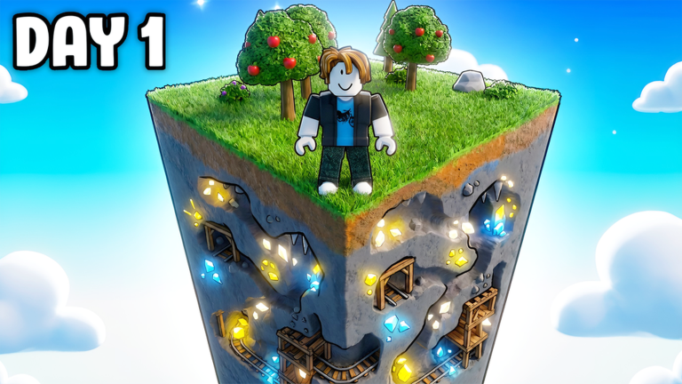 100 Days on Chunk floating grass platforms and base above the void on Roblox
